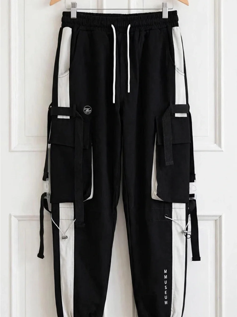 Muse Black Jogger Cargo Pants with White Panels